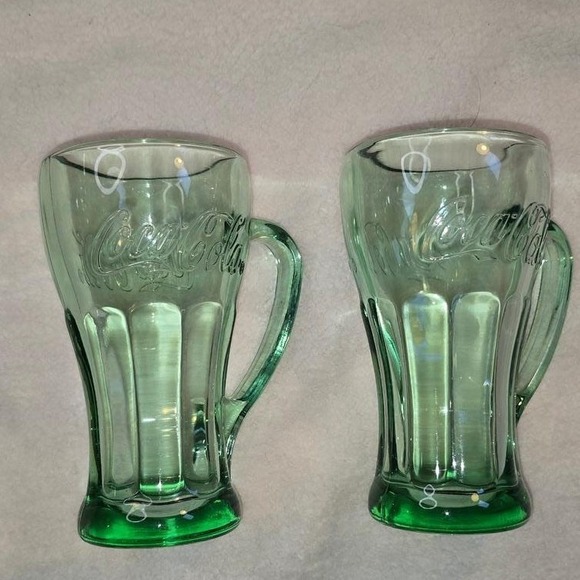 2 Vintage Coca-Cola Georgia Green Embossed Mugs 1970s–80s Soda Fountain Glasses - Picture 6 of 6